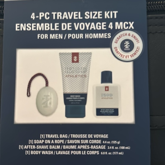 NWT IZOD Athletics Black Leather 4 Piece Travel Set - Picture 6 of 7